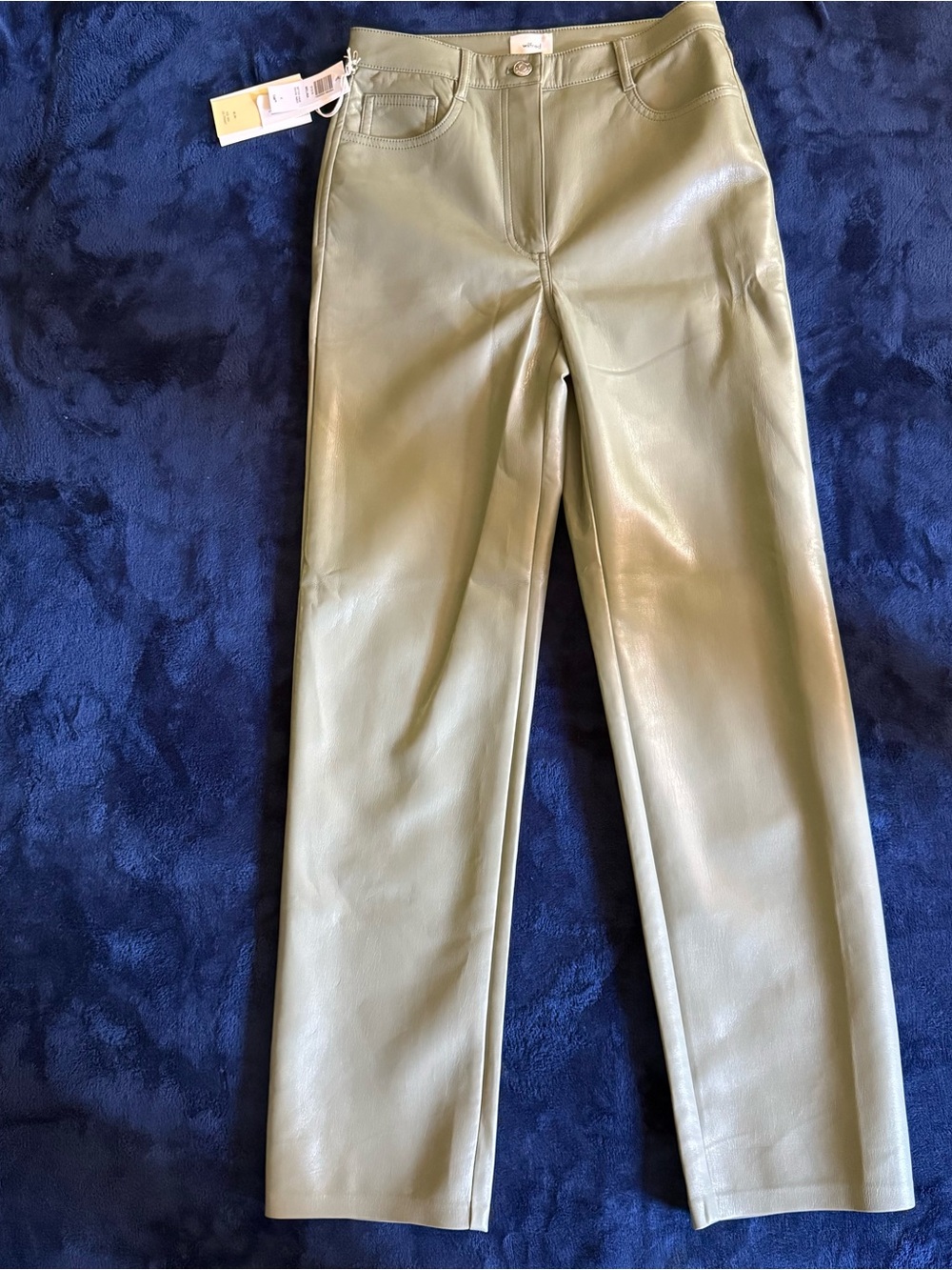 Aritzia Olive Faux Leather Straight-Leg Pants